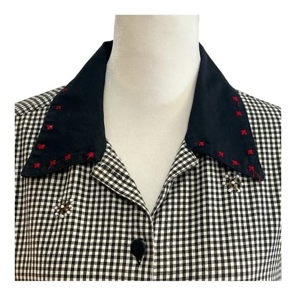 LEMON GRASS Vintage Christmas Shirt Santa Reindeer Appliqué Black Check SZ L - Picture 5 of 16